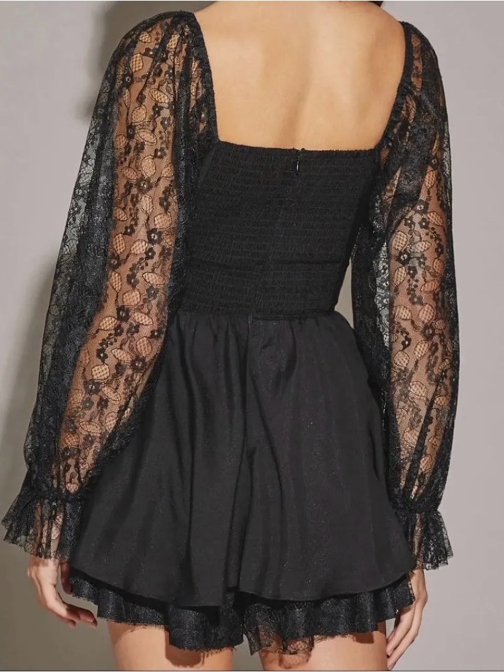 Black Lace Sleeve Romper - Picture 3 of 5